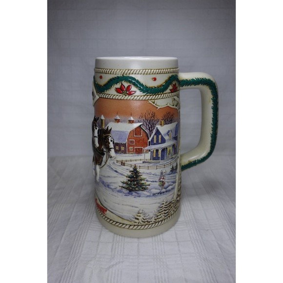 Budweiser 1996 Ceramic Collectible Holiday Stein "American Homestead" Clydesdale - Picture 3 of 11